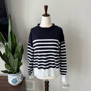 Free Assembly Navy and White Striped Rolled Neck Sweater